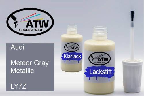 Audi, Meteor Gray Metallic, LY7Z: 20ml Lackstift + 20ml Klarlack - Set, von ATW Autoteile West.